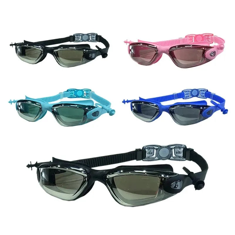 NEW Arrivals Glowing Silver 4 Colors Professional Swimming Goggles Adult New Model Silicone Integrated Earplugs Electroplated Anti-Fog Swimming Water Pool Beach Diving Goggles