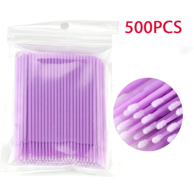 500/1000PCS 4 Colors Eyelash Wool Fiber Cleaning Brush Highly Colorful Crystal Brush Eyelash Micro Brush Beauty Makeup Clean Remover Tool Women Cosmetic Accessories