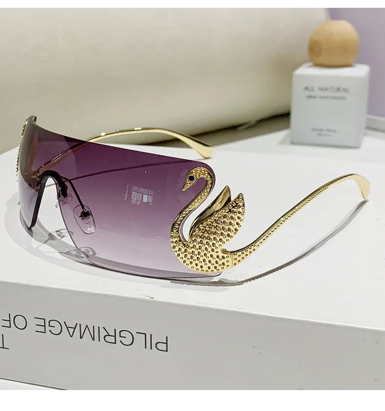 New Y2k Vintage Rimless Sunglasses Women Luxury Brand Design Sun Glasses Punk Popular One Piece Lens Eyewear