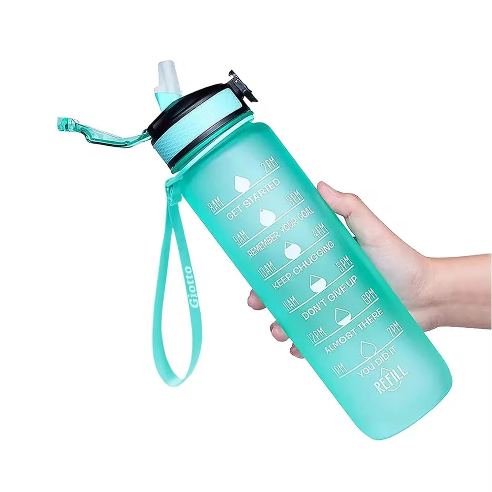1000ml 32 Oz Leakproof Water Bottles with Times to Drink and Straw Motivational Drinking Sports Water Bottle for Fitnes Gym Outdoor