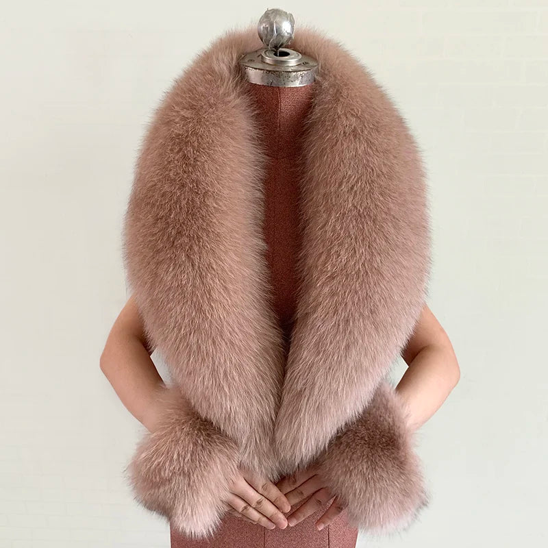 NEW Arrivals 6 Colors Set Women Winter 100% Natural Fox Fur Scarf Jacket Fur Collar Authentic Neck Scarves And Cuff Set Luxury Fox Fur Warm Neck Warmers Ladies Luxury Fashion Apparel Accessories