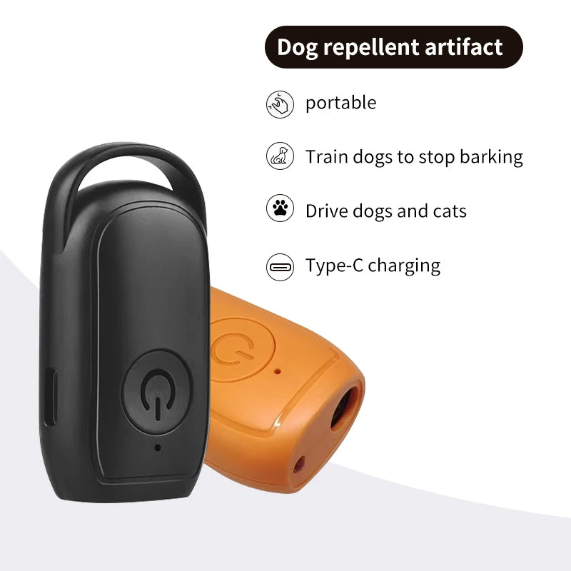 NEW Portable Ultrasonic Dog Repellent 180mAh Rechargeable 23 40KHZ Long Distance Outdoor Deterrent Electronic Tool With Flash Light Pets Accessories