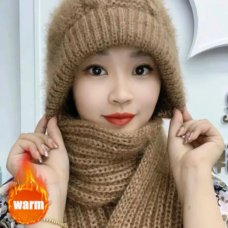 NEW 2 PCS Set 5 Colors Fleece Lined Cycling Beanie Scarf Set Women Thermal Windproof Knit Cap Snow Hood Winter Cold Weather Warm Set Outdoor Skiing Travel Hiking