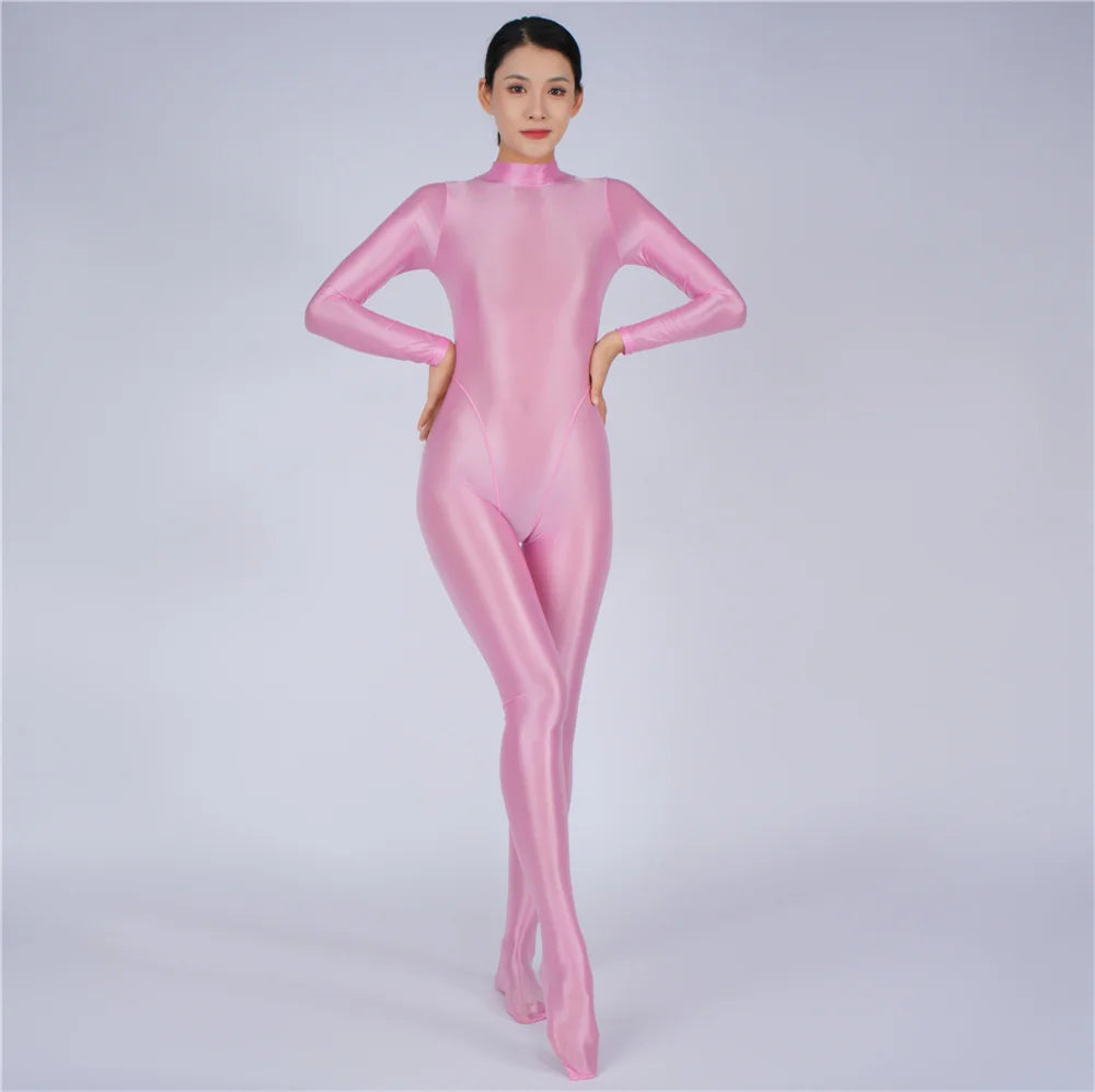 8 Colors M-3XL UK Plus Size Sexy Women Yoga Shaper Tight Dance Wear Oil Glossy Shiny Elastic Bodysuit Sheer See Through Rompers Jumpsuits Candy Color Leotard Tights