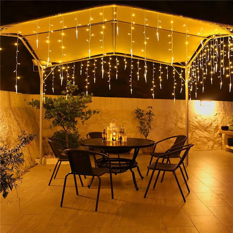 Christmas LED Icicle Fairy Lights with 16 Drops 8 Modes Window Curtain Light Indoor Outdoor Garden Wedding Party String Lights New Year Eve Decoration Supplies