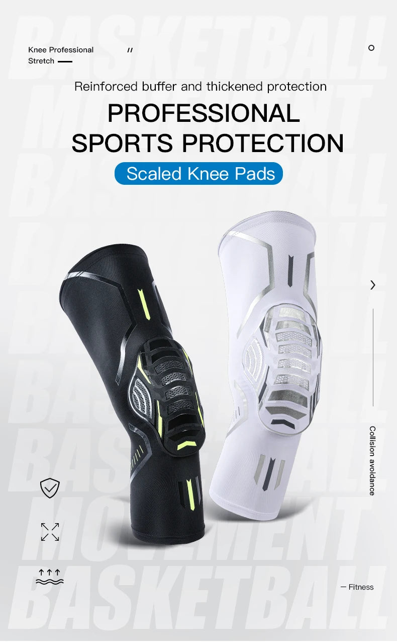 M-XL White/Black Color Professional Breathable Absorb Sweat Basketball Knee Pad Honeycomb Shockproof Long Leg Sleeves Knee Brace Football Sports Knee Guard