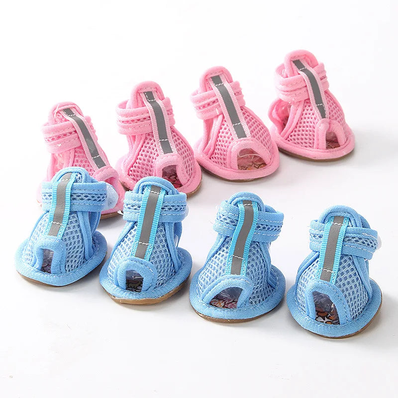 4pcs Summer Mesh Pet Sandals Shoes for Small Dogs Anti-Skid Cow Tendon Sole Puppy Dog Sneakers Chihuahua mascotas Accessories