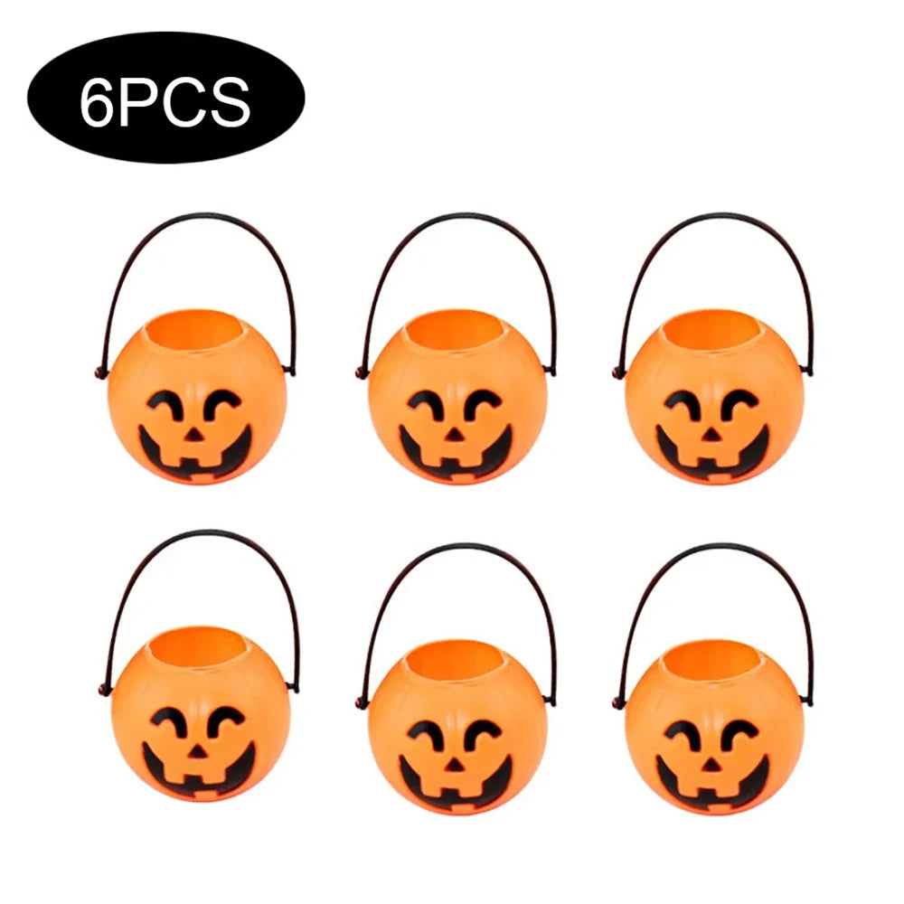 12PCS Set Halloween Scull-Jars Cauldron Decoration,Mini Black Plastic Witches Cauldron,Halloween Candy Basket,Trick Or Treat Bucket