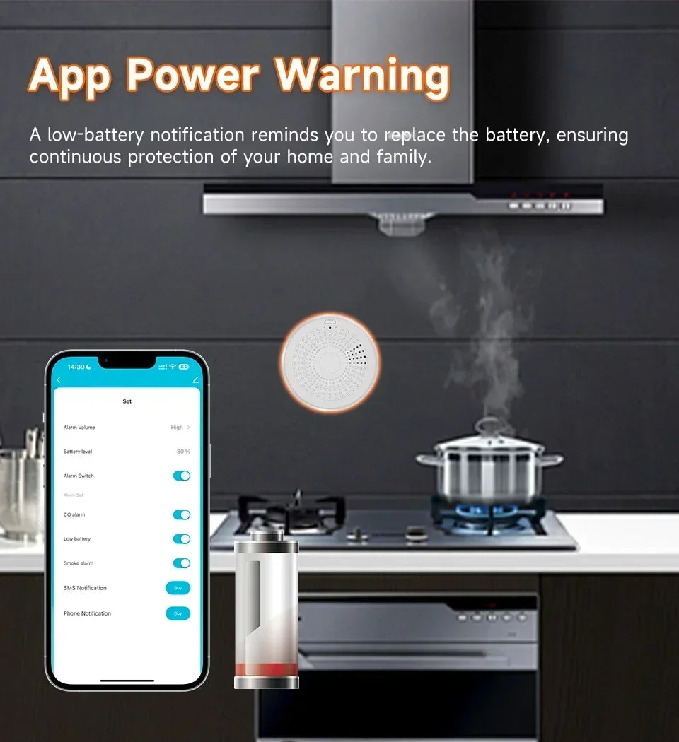 APP Control TUYA Wi-Fi 2-in-1 Smoke & CO Detector Fire Alarm 85dB Sound Alert Smart Life APP Control Home Office Business Shops Security System