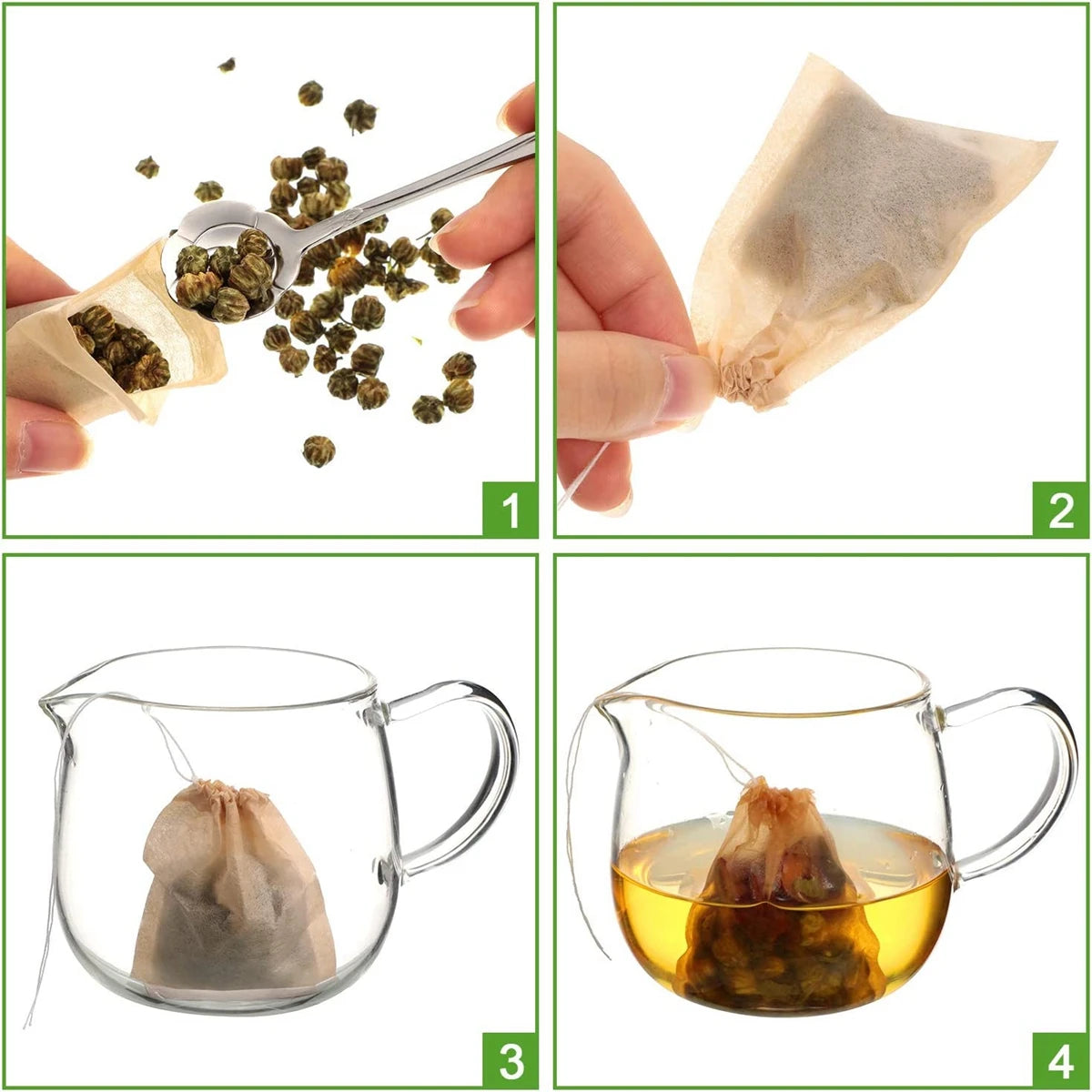 500 PCS Set Pack Tea Bags for Loose Leaf Tea Disposable Tea Bags Empty Tea Bags with Drawstring Natural Wood Pulp Tea Filter Infuser