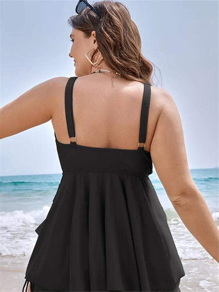 Plus Size Two Piece Tankini Set Woman Swimsuit Knotted Front Ruffle  Swim Dress Abdomen Control Chubby Swimwear 2 Pieces