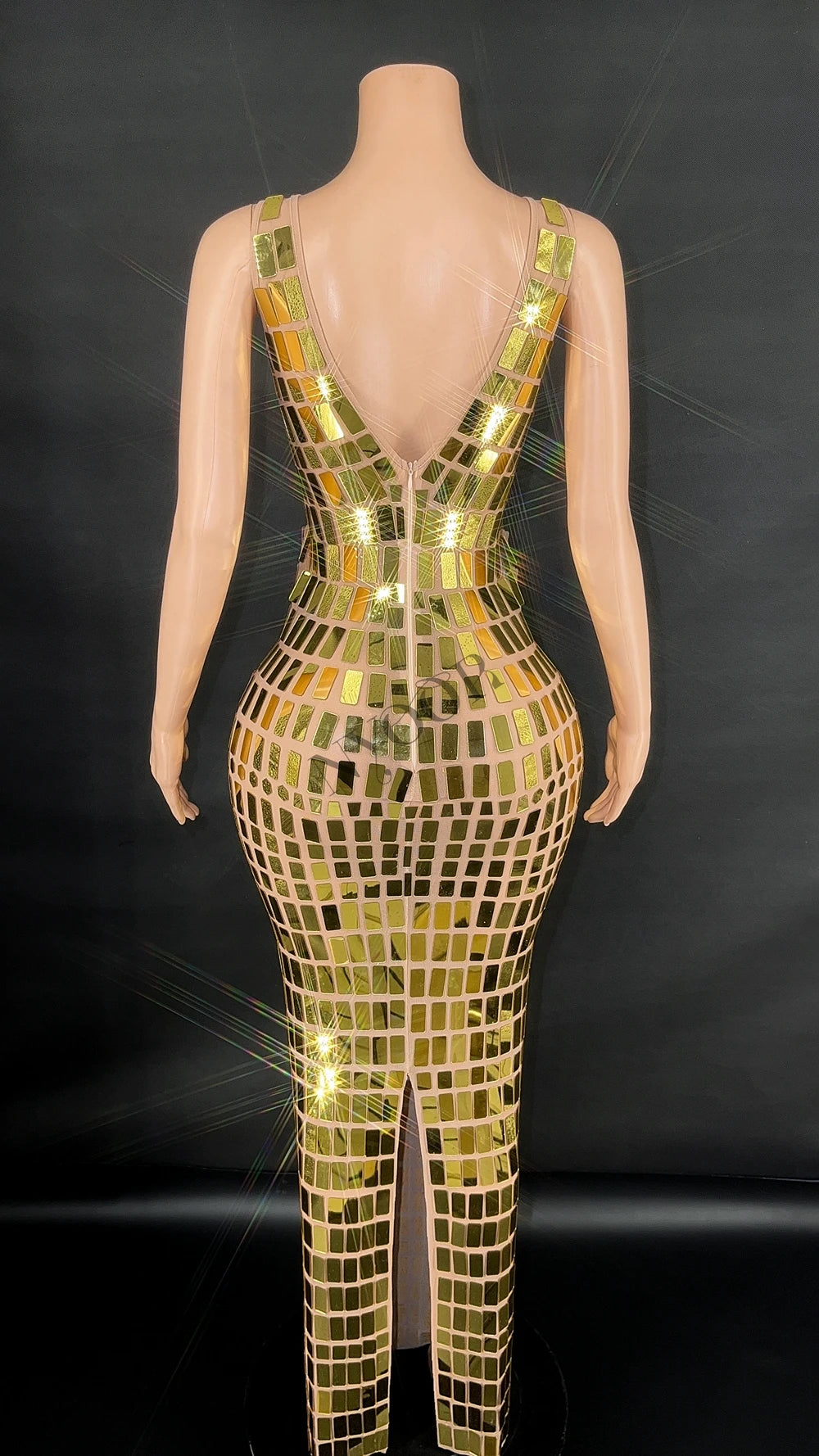 Sparkly Black/Gold/Silver/Royal Blue/Purple/Hot Pink  Mirrors Long Dress Sexy Sleeveless Deep V Neck Evening Celebrate Prom Party Birthday Wedding Dress Singer Show Stage Performance Wear Women Fashion Clothing Supplies