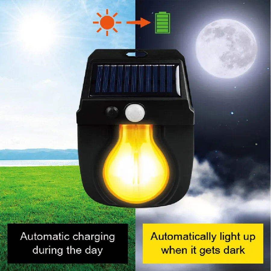 Solar Powered Rechargeable Light Tungsten Wire Human Body Induction LED Lamp IP44 Waterproof Outdoor Wall Lamps Decorative