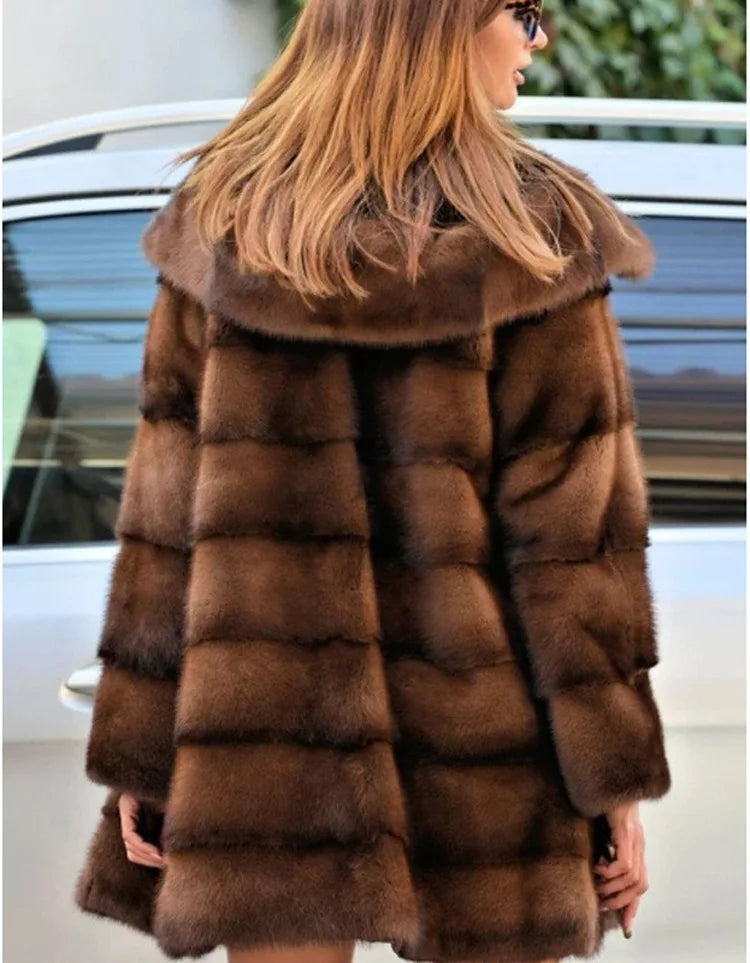 NEW Arrivals UK S-3XL Size Women Faux Fox Fur Mid Length Coats Thick Warm Open Stitch Coat Hooded Full Sleeve Casual Elegant Splice Autumn Winter Warm Outerwear