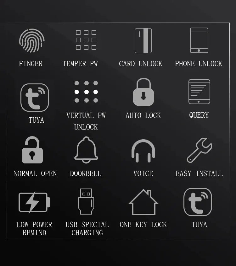 TUYA Door Lock App Glass Fingerprint Bluetooth Smart Glasses Electronic Biometric Door Lock 13.56Mhz RFID Remote Control Unlock
