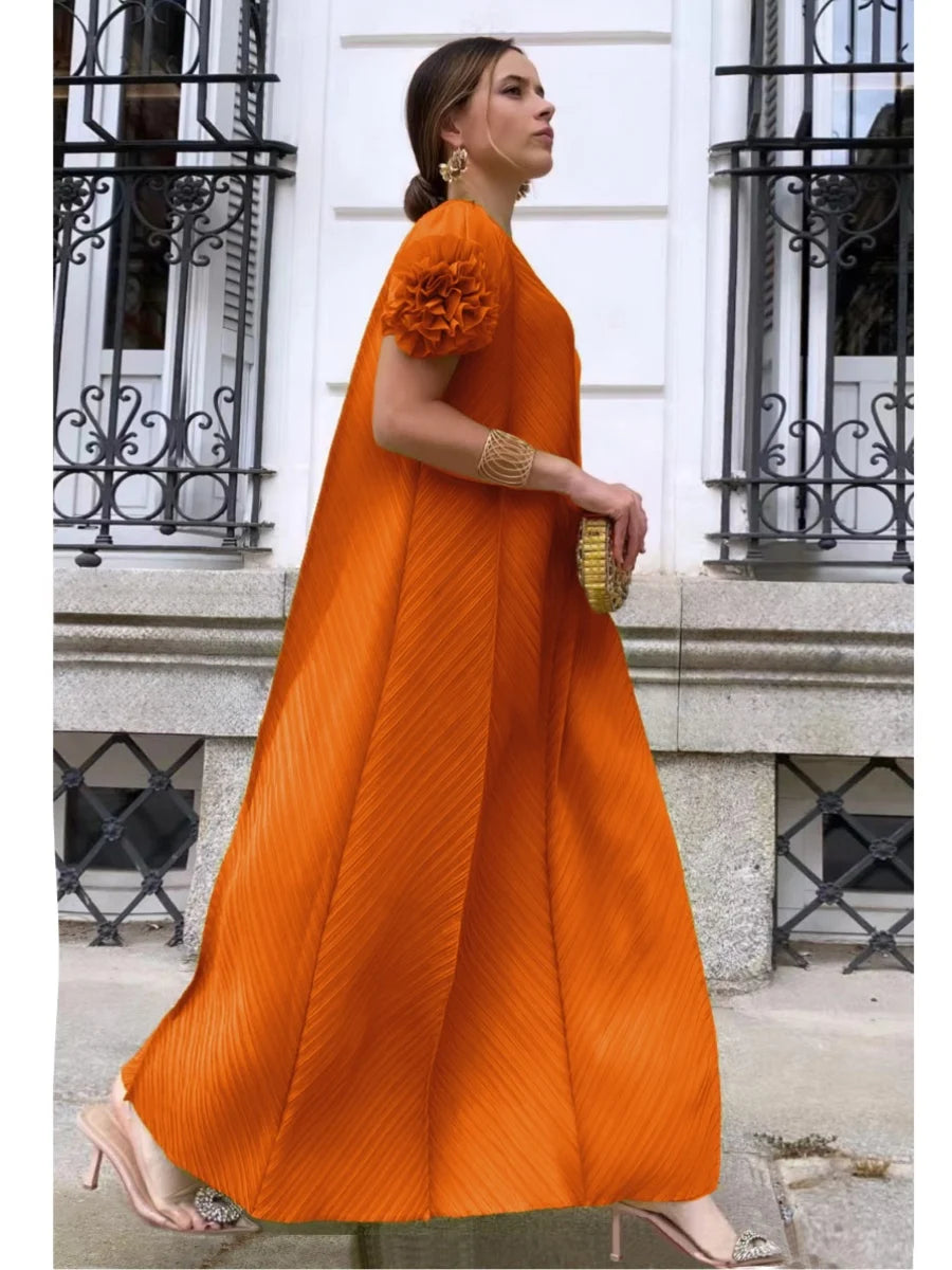 NEW Arrivals 6 Colors  Female Miyake Pleated Heavy Industry Flower Disc Geometric Pleated Dress Versatile Age-Reducing Mother Evening Wedding Party Outfit Dresses Women Ladies Luxury Fashion Clothing Supplies