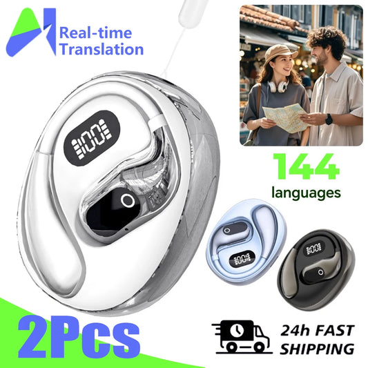 NEW Arrivals AI Translator Earphones 144 Languages Translation Headphones Wireless Bluetooth Headset for Business Office Travel Aboard Sport Earbuds