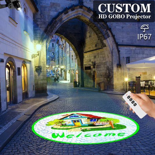 Business Shops Factory Outdoor Indoor Logo Fee Customized HD Gobo Logo Projector IP67 Waterproof Rotating Indoor Outdoor Shop Door Head Advertising Lights Projection