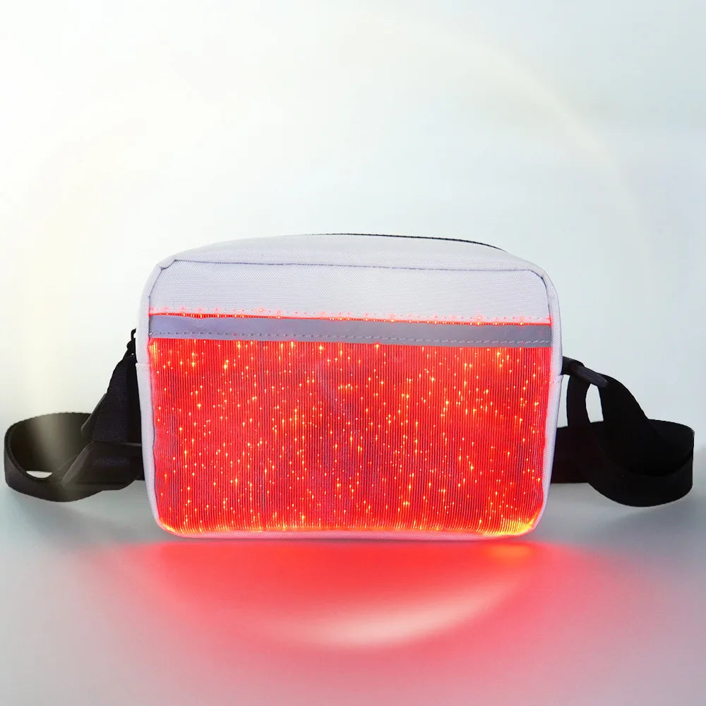 NEW Arrivals Female Ladies Luminous Reflective Lights Crossbody Bag LED Colorful Single-Shoulder Bags High Street Optical Fiber Fabric Square Evening Rave Party Night Club Purse Bags Women Girls Luxury Fashion Apparel Accesso