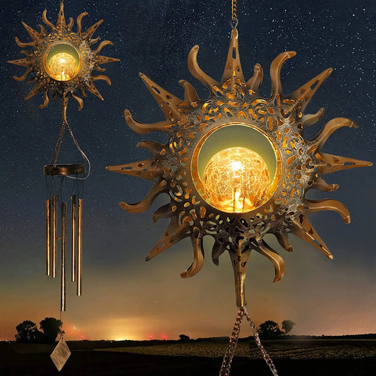 NEW Arrivals Moon/Star/Sun Wind Chimes Outdoor Glowing Moon Sun Stars Solar Glowing Wind Chime Metal Tubes Wind Bells for Home Decor Waterproof Chimes Gift