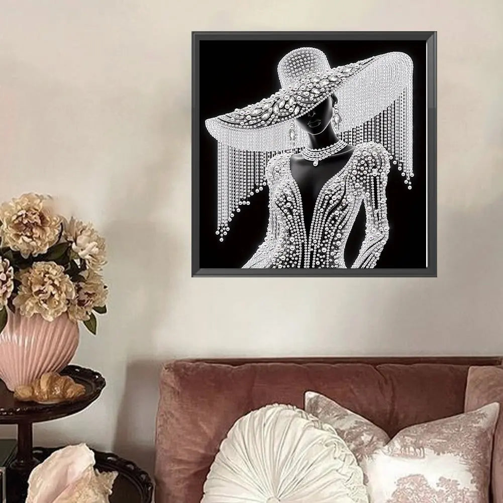 100cm x 100cm Mystery Lady In Top Hat Diy 5D Diamond Painting New Mosaic Embroidery Round/Square Drill Acrylic Gems for Adults, Home Wall Decor