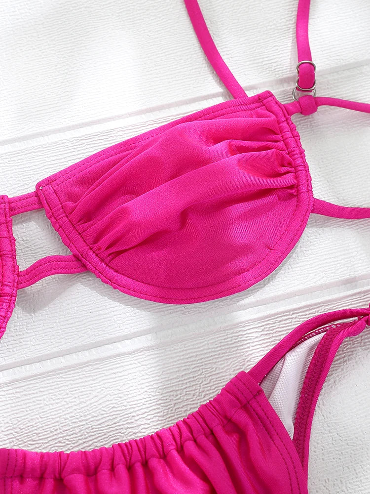 Sexy Bikinis Cup Solid Swimsuit String Swimwear Bikini Set Micro Thong Bathing Suit Women Beachwear Two Piece Biquinis