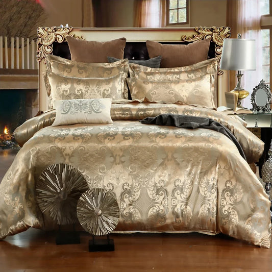 NEW Arrivals Set Luxury Jacquard Bedding Set King  Size Duvet Cover Flower Golden High Quality  with 2 Pillowcase （single 1 Pillowcase） Home Bedding Bedroom Duvet Luxury Cover Sets