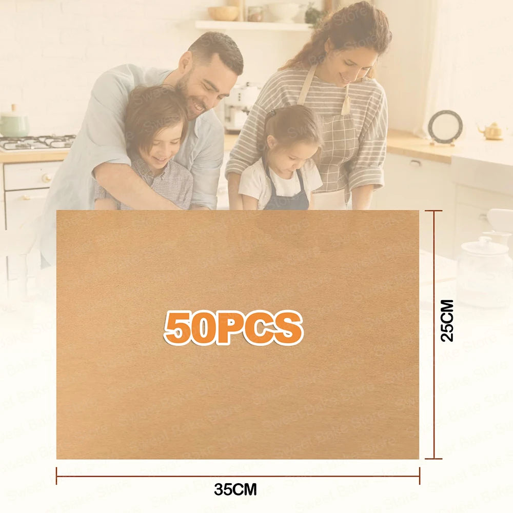50/100 PCS Set Unbleached Parchment Paper Sheets, Precut Baking Paper | Non-Stick Parchment Paper for Oven, Air Fryer & Wrapping Paper Sheets
