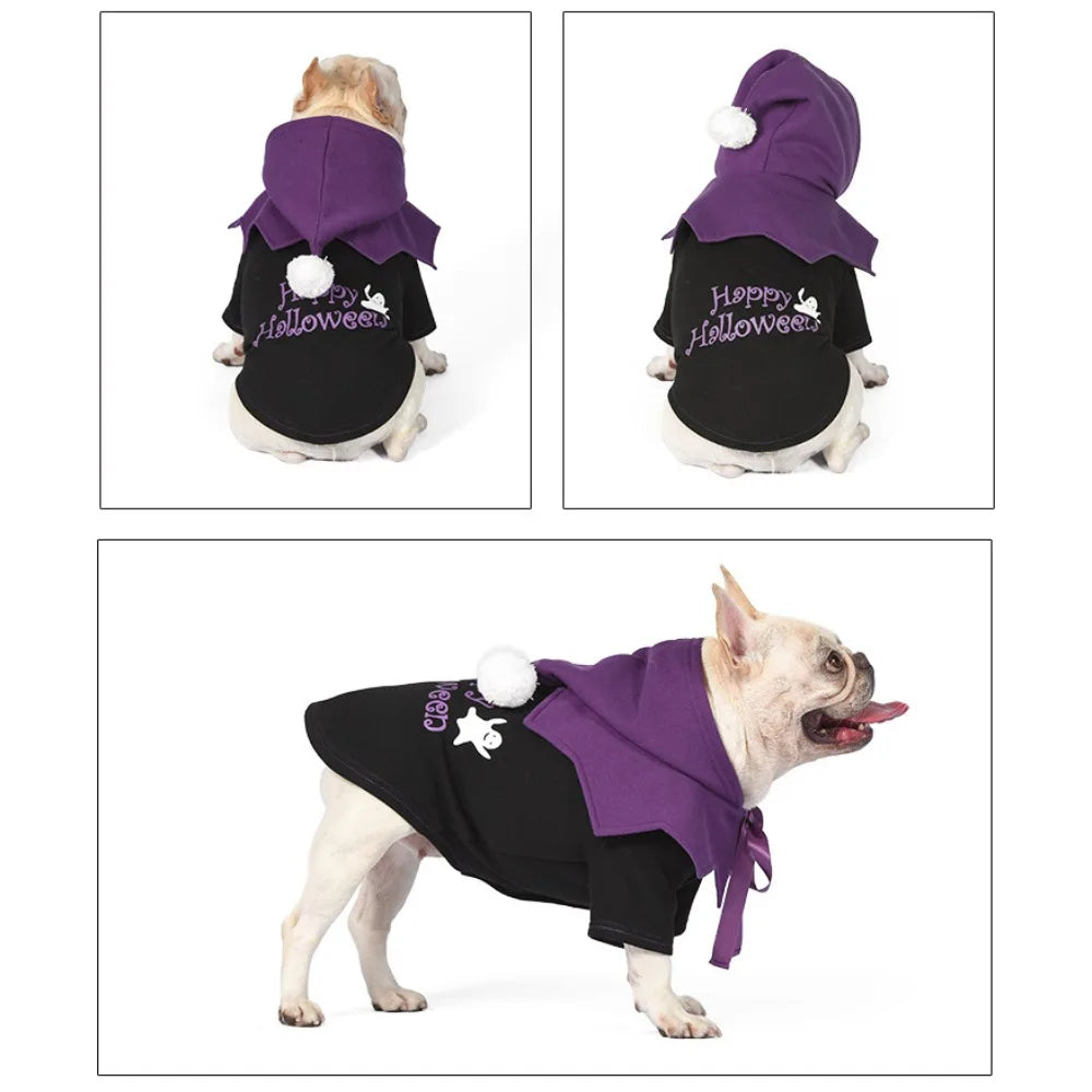 New Halloween Pumpkin Funny Outfit Two-piece Sweater Shawl Dog Clothes Christmas Dog Costume Pet Clothes