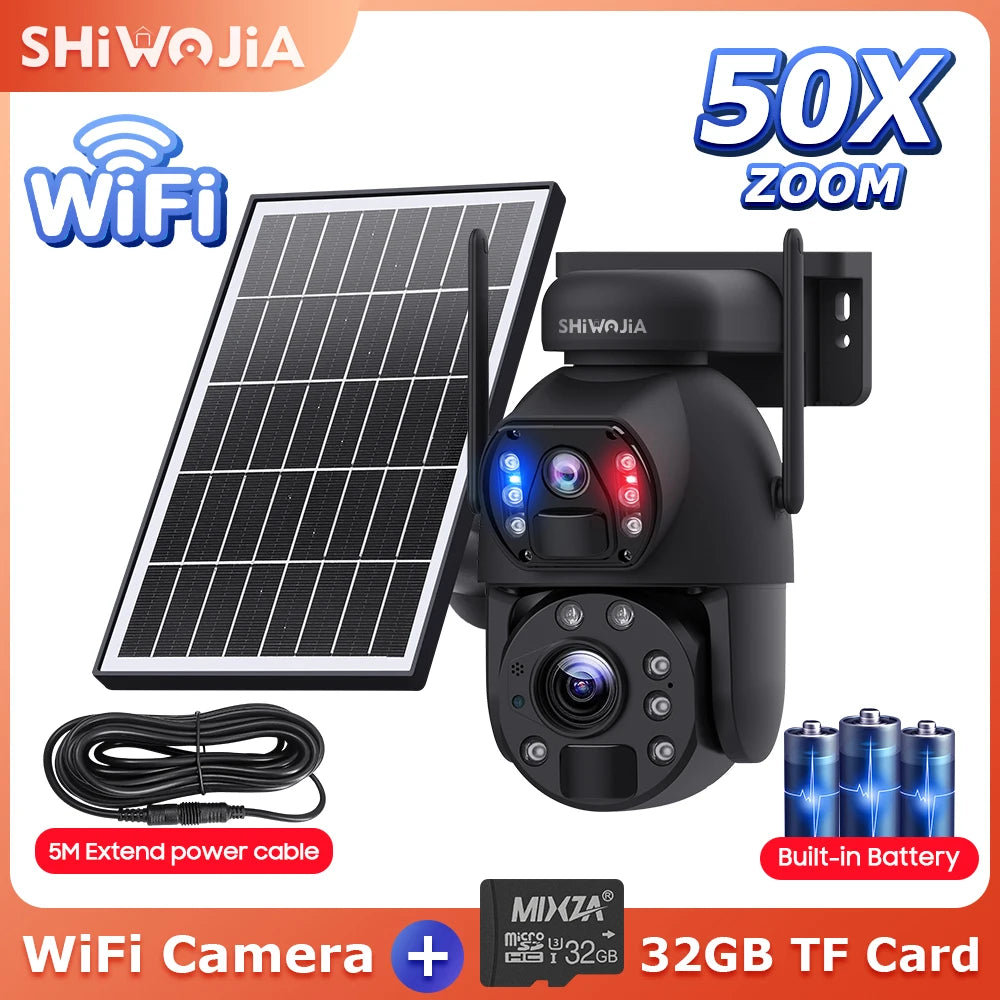 NEW 50X ZOOM 12MP 4G Sim Solar Camera Outdoor 360° Wireless WI-FI Battery Security Cameras Solar Panel PIR Night Vision Recording Home Office Factory Security Systems