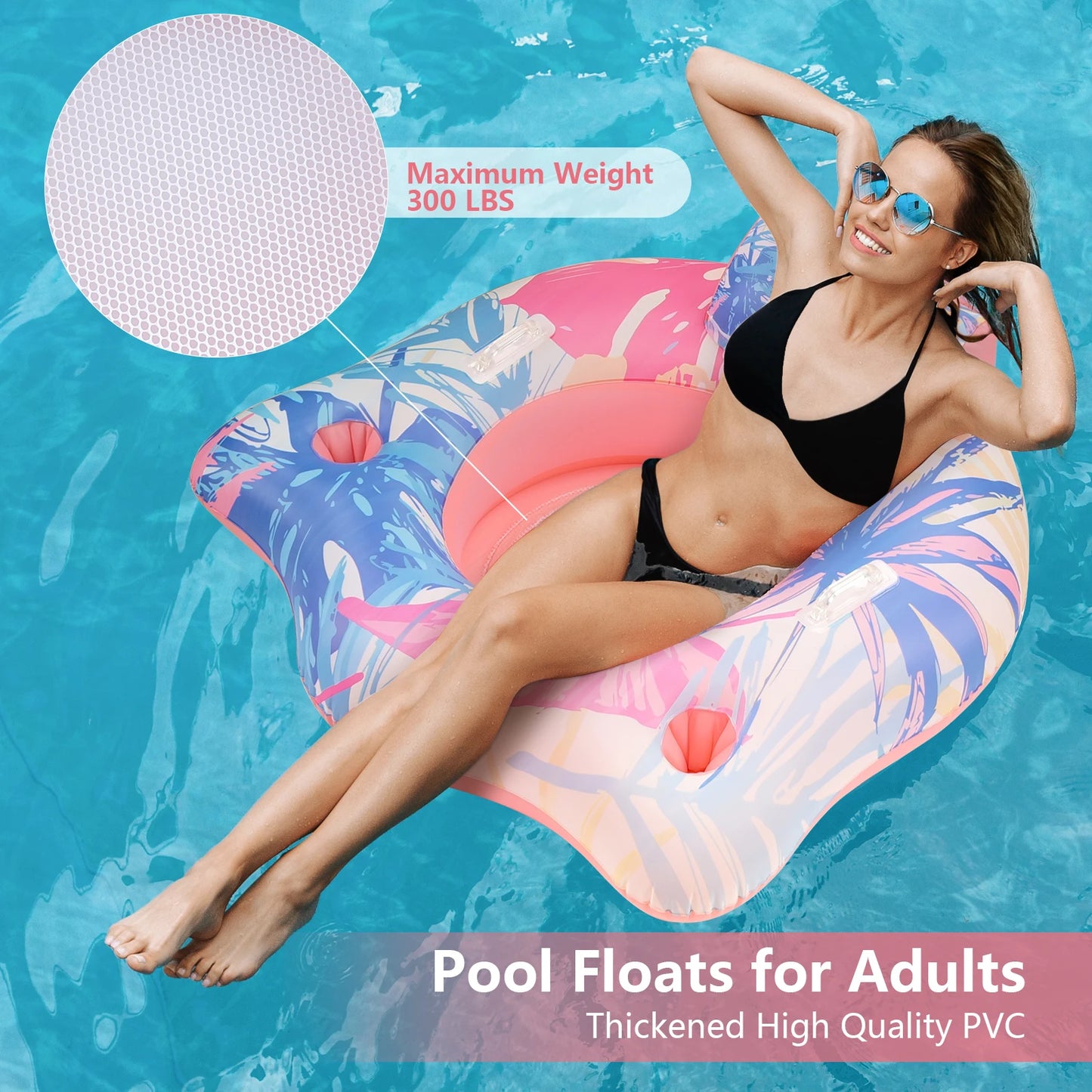 NEW Arrivals Solar RGB LED Lights Adult inflatable Swimming Ring , Spacious Back, Comfortable Mesh Bottom, Suitable  Swimming Water Pool Night Party Swimming Accessories