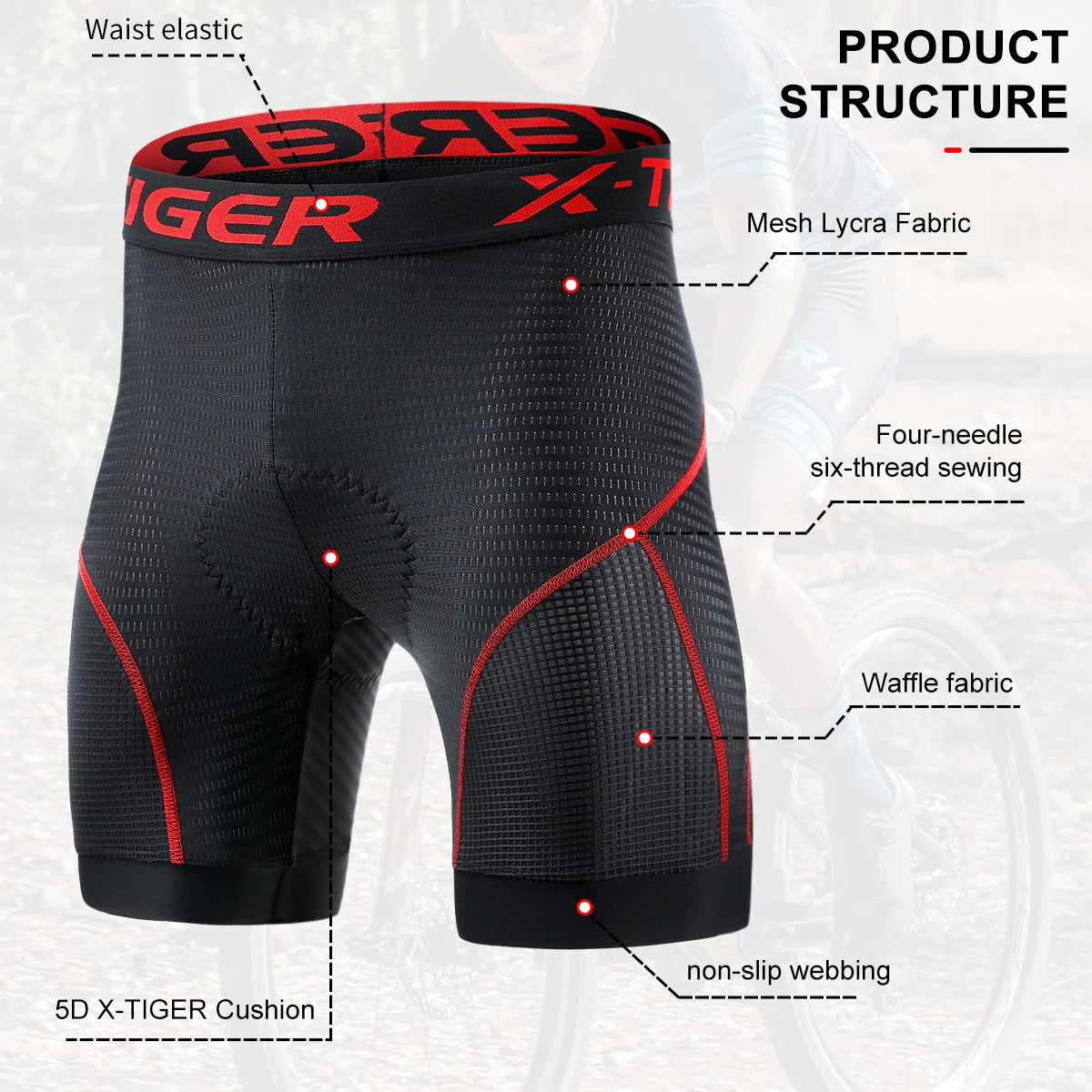 S-3XL Plus Size Cycling Underwear Gel Pad Breathable Non-Slip Men Cycling Shorts Shockproof Bicycle Under Pant MTB Road Bike Riding Shorts Male Sports Apparel Accessories