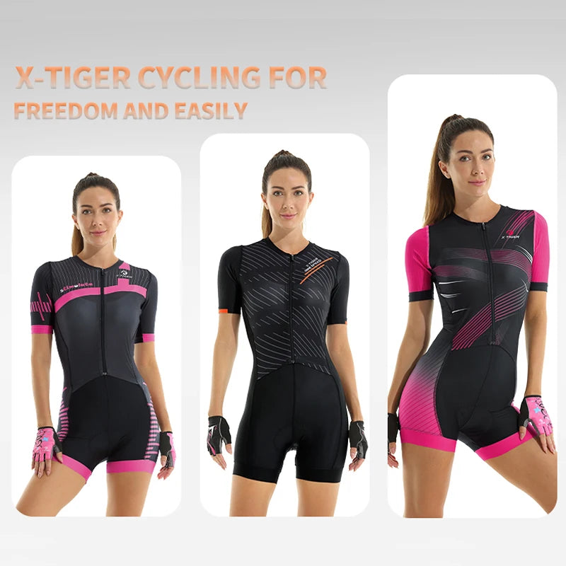 Triathlon Short Sleeve Cycling Jumpsuit Women's Bicycle Jersey Sets Maillot Ropa Ciclismo Tights Bike Clothing Skinsuit