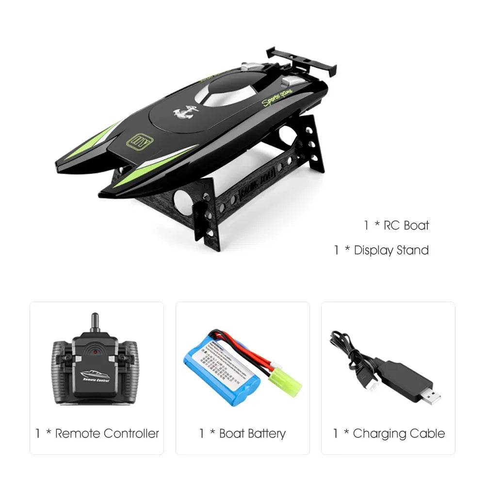2.4G RC Silver/Black Color Boat 30Km/H High Speed 4 Channels Dual Motor 2CH Waterproof Remote Control Racing Ship Toy - 20Mins Battery for Kids & Adults River Lakes Sea Ocean Water Sports Supplies