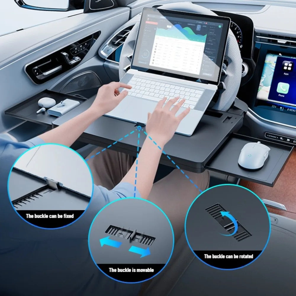 New Car Tray Carbon Fiber Table Food Tray Desk Folding Laptop Desk Auto Steering Wheel Tray Mount Adjustable Water Cup Computer 10kg Weight Bracket Holder Accessories