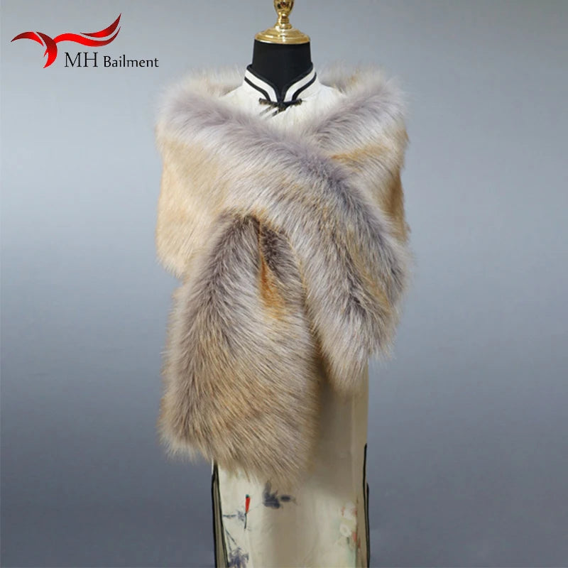 NEW Arrivals 32 Colors 160*22cm Women Luxury Warm Faux Fox Fur Shawl Winter Ladies Plush Scarf Wraps Cloak Coat Wedding Long Cape Scarves Girls Ladies Luxury Fashion Clothing Products