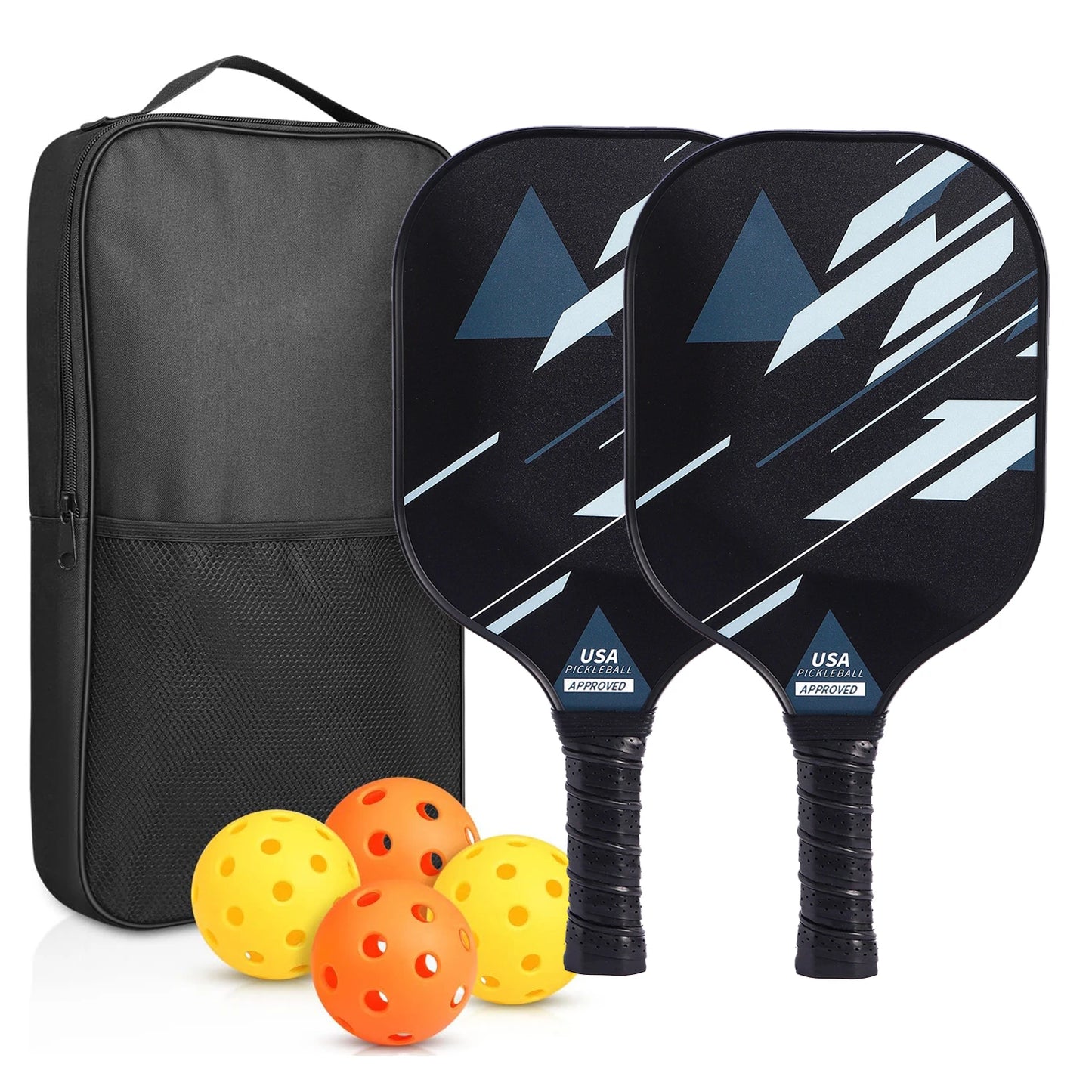 NEW Full Set Professional Fiber Glass Top Quality Pickleball Paddles Set of 2 USAPA Approved Fiberglass Pickle Ball Paddles with 4 Pickle Balls Durable Beach Rackets for Beginners Sports Accessories