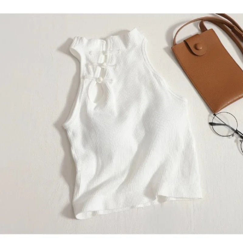 NEW Arrivals Vintage Hault Tanks Camis For Women Sleeveless Almighty Casual Button Femme Croset Crop Tops With Built in Bras Woman Camisoles