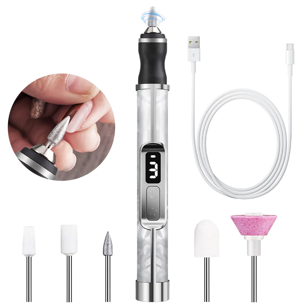 NEW Arrivals Rechargeable Electric Nail Drill Kit with LED Display, Portable Nail File Machine for Acrylic Gel Nails Polishing at Home, Beauty Salon Spa Accessories Cosmetic Supplies