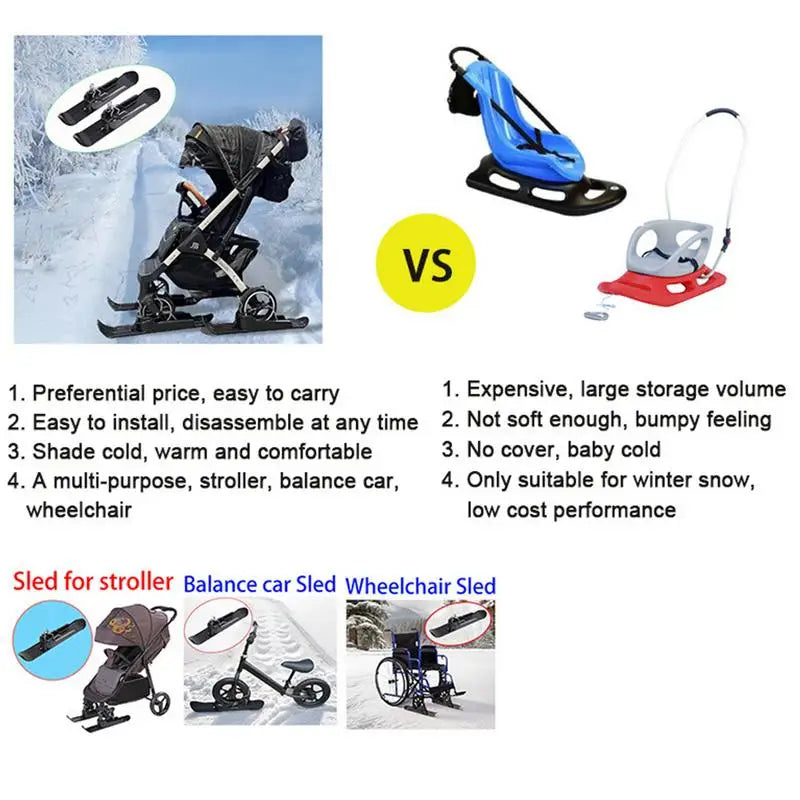 Snow Skis Set Outdoor Iced Roads Anti-Slip Training for Baby Strollers Wheelchairs Cycling Skiing Sled Portable Balanced Scooter For Ski Resorts Golf Carts Strollers