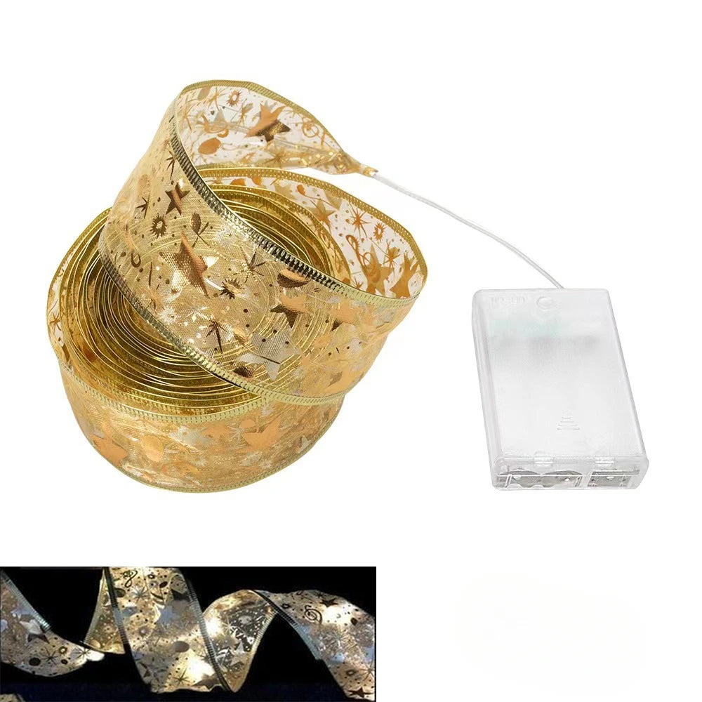 NEW Arrivals 5CM Wide Christmas Ribbon Fairy Light Christmas Decoration DIY Bows String Light Tree Ornaments For Home Xmas Decor New Year Eve Accessories Supplies