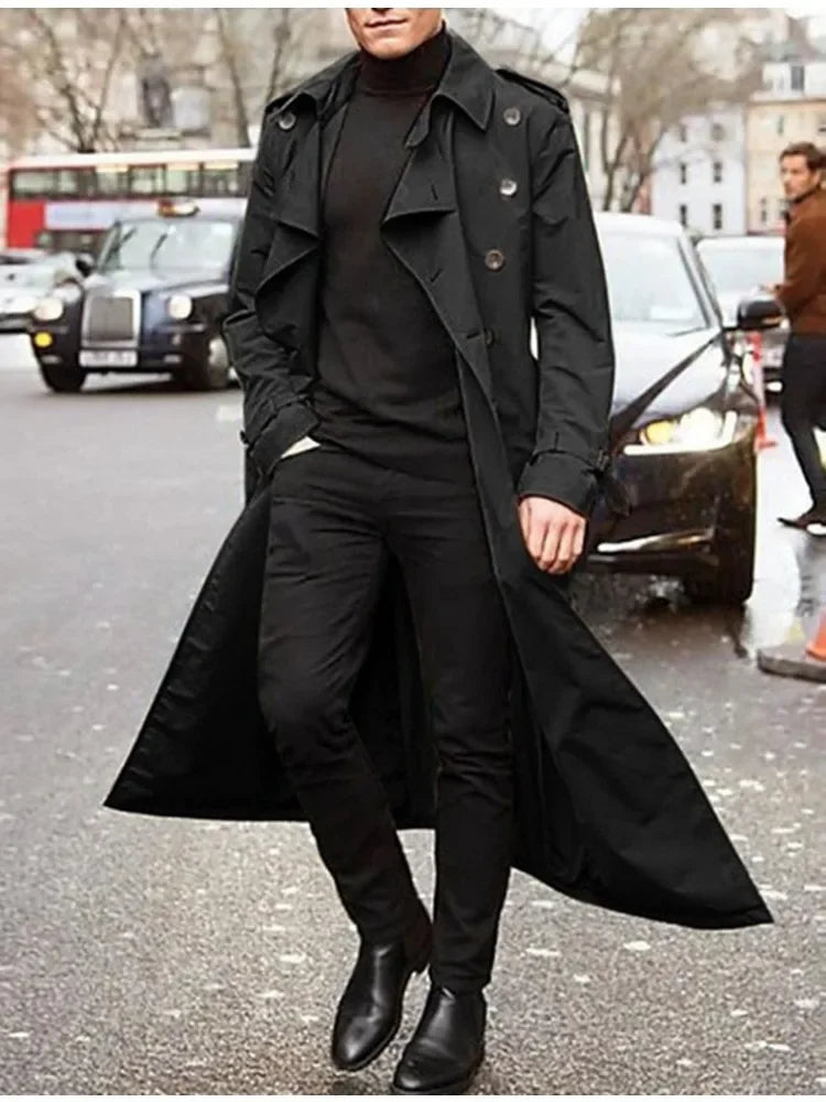 S-2XL Men's Trench Mid To Long Windbreaker for Autumn and Winter European and American Men's Long Outdoor Casual Windproof Trench