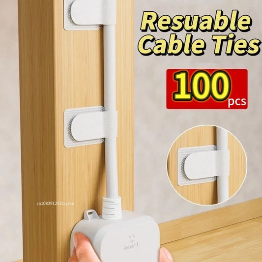 NEW Arrivals 50/100PCS Set Reusable Cable Organizer Desk Wire Winder Cable Tie Organizer Self Adhesive Cord Rope Holders Cord Protection Straps