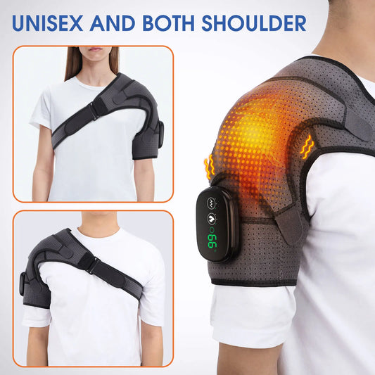 NEW Arrivals Black/Gray Color Heating Massage Device Infrared Therapy Vibration Electric Shoulder Massager Wrap Belt For Neck Back Body Arthritis Relief Pain Sports Health Care Supplies