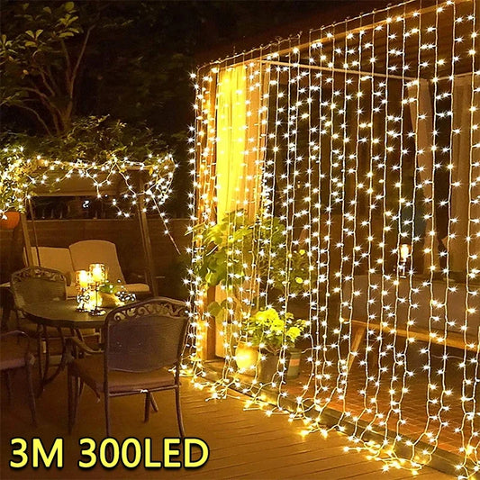 3M LED Curtain String Lights Fairy Decoration USB Holiday Garland Lamp 8 Mode For Home Garden Christmas Party New Year Eve Supplies Lighting Accessories