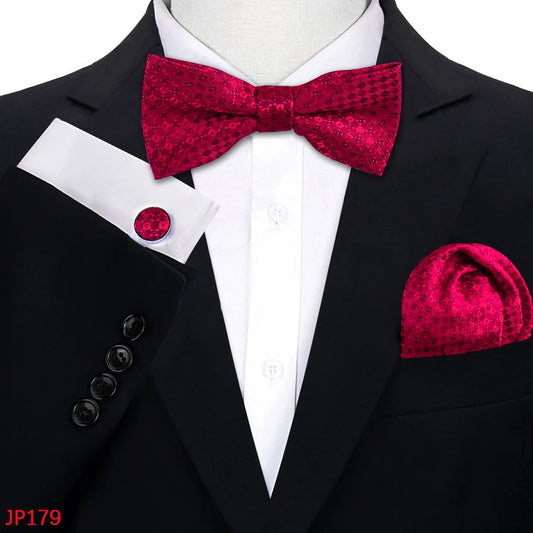 Just Arrived 35 Colors Set Jacquard Silk Men's Luxury Bow tie Brand Designer Bowtie Hanky Cufflinks Set For Men's Paisley Floral Wedding Business Butterfly Gift for Lover Husband Boyfriend