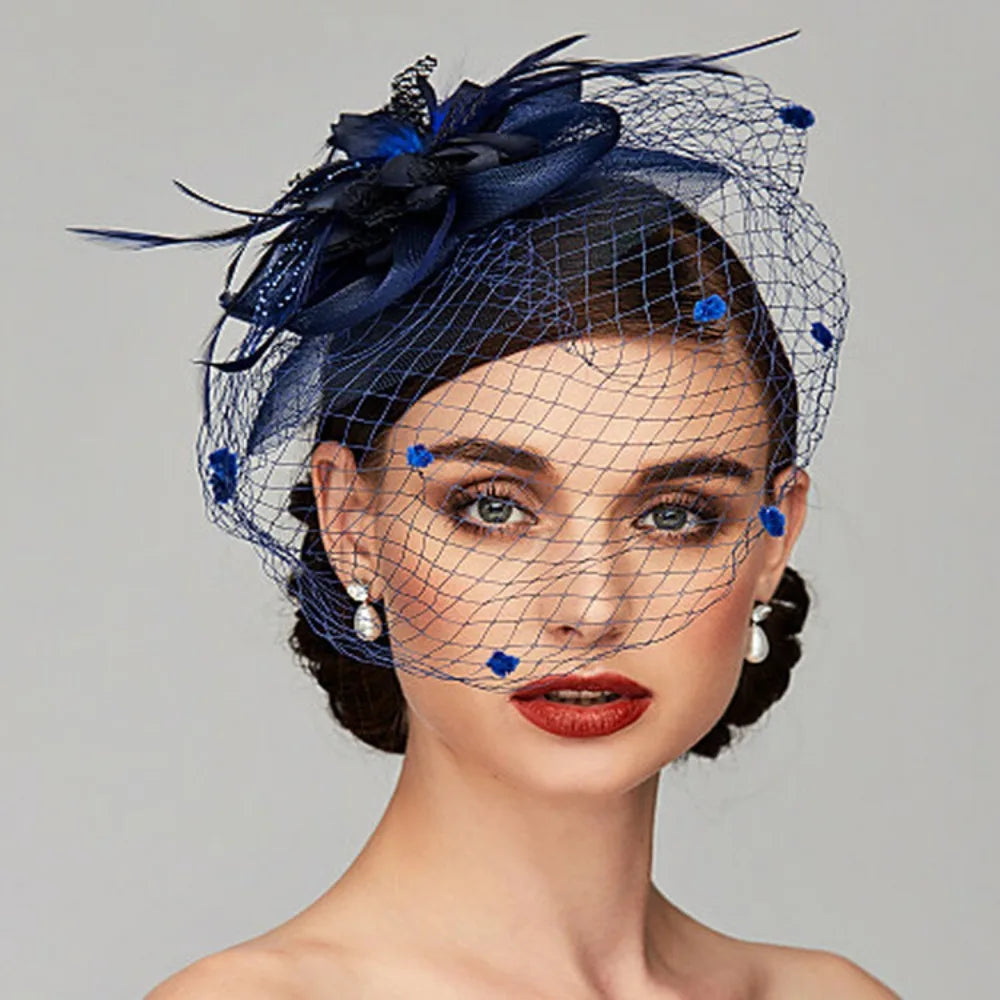 10 Colors Birdcage Bride Veil Wedding Evening Tea Cocktail Party Sunday Church Funeral Flowers Feather Mesh Veil Face Cover Headwear Royal Ascot Horses Race Top Caps Ladies Apparel Accessories