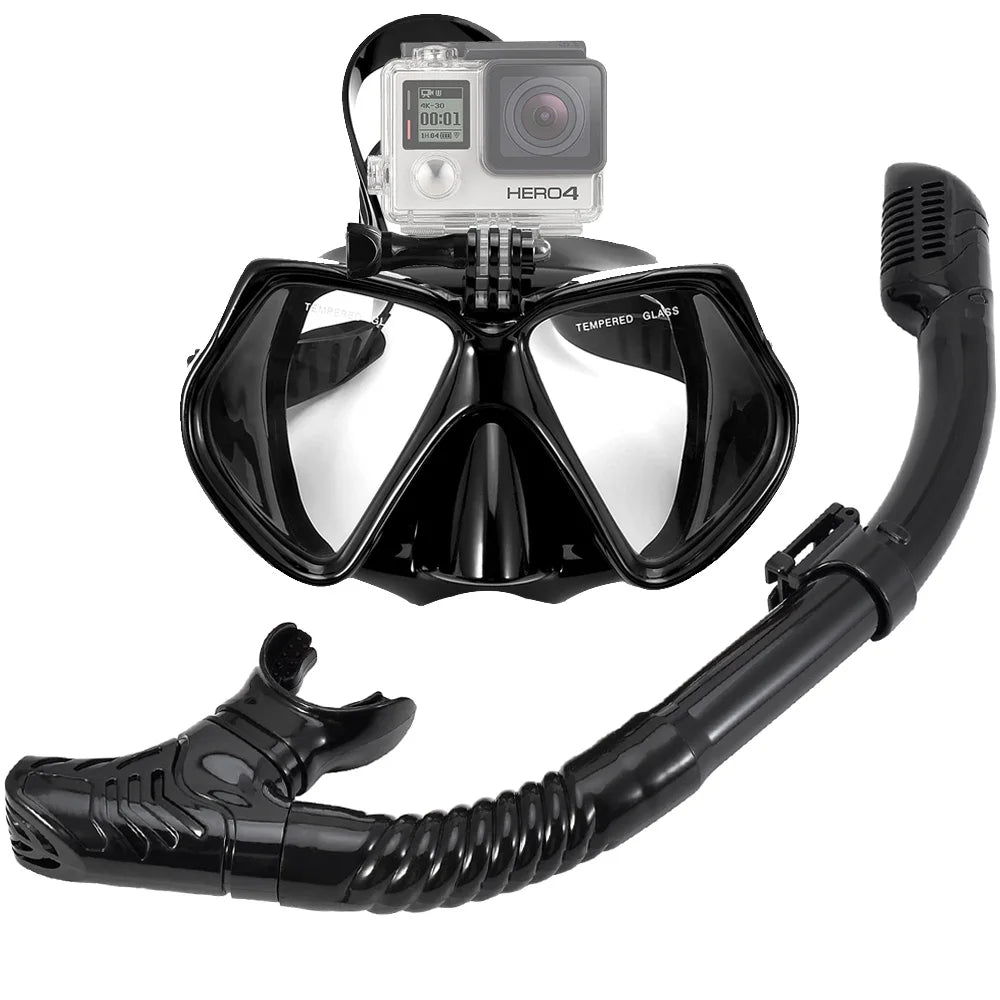 Snorkel Set Diving Mask For GoPro Underwater Sports Camera Anti-Fog Professional Swimming Goggles Dry Snorkeling Tube For Adults