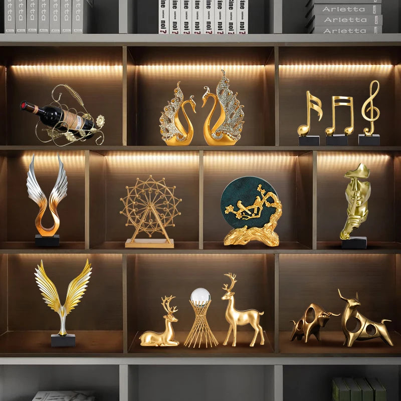 Home Decoration Luxury Accessories Feng Shui Gold Statuette Study Desk Ornaments Luxury Living Room Decoration Figurines Interior
