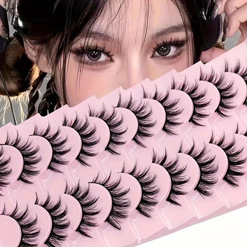 NEW Arrivals 10 Pairs Deluxe C Curl False Eyelashes - Multi-Length Manga & Cosplay Lashes Set, Natural-to-Bold Fake Lashes Pair Women Cosmetic Accessories